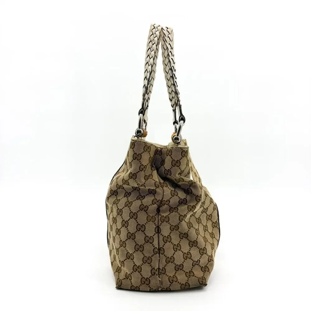 Gucci GG Canvas Bamboo Tote Bag White